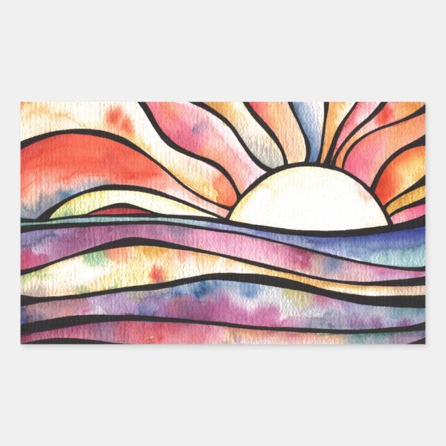 Sticker Rectangulaire Aquarelle du coucher de soleil (Devant)