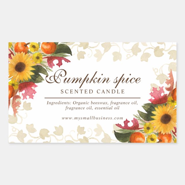 Sticker Rectangulaire aquarelle fleur automne bougie citrouille épice (Devant)
