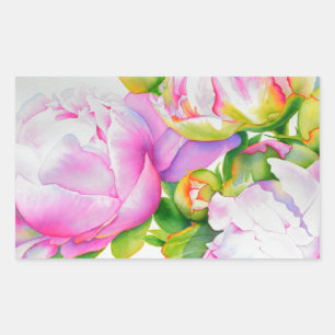 Sticker Rectangulaire Aquarelle florale classique et élégante de pivoine