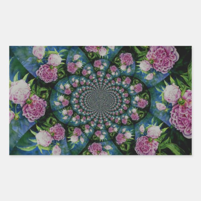 Sticker Rectangulaire Aquarelle florale de pivoine rose blanc (Devant)