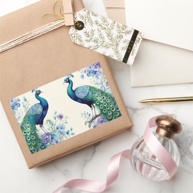 Sticker Rectangulaire Aquarelle florale Peacock (Cadeaux)