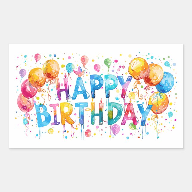 Sticker Rectangulaire Aquarelle Joyeux anniversaire (Devant)