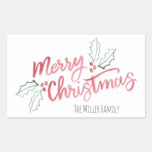 Sticker Rectangulaire Aquarelle mince élégant Joyeux Noël