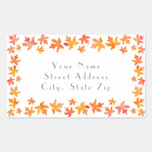 Sticker Rectangulaire Aquarelle orange jaune Feuille d'érable Garland