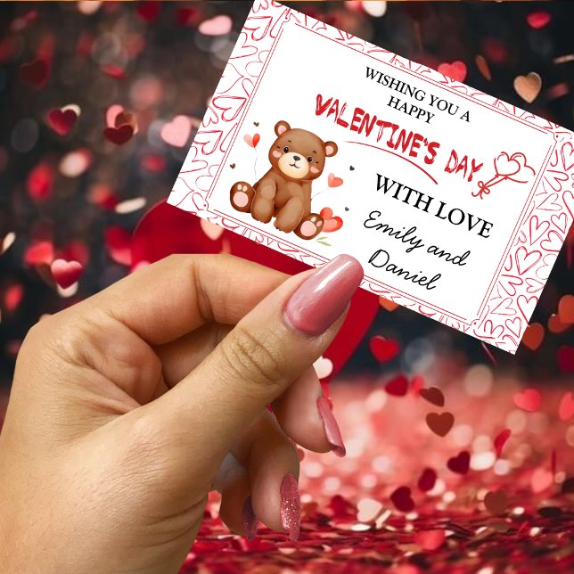 Sticker Rectangulaire Aquarelle Ours Saint Valentin (Watercolor Bear Valentine's Day Rectangular Sticker)