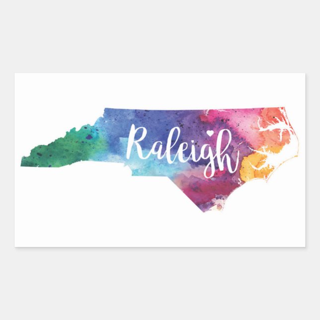 Sticker Rectangulaire Aquarelle Raleigh, la Caroline du Nord (Devant)