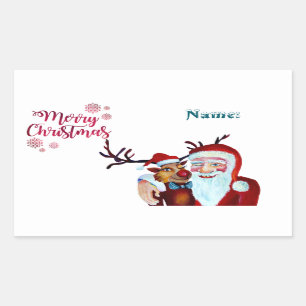 Sticker Rectangulaire Aquarelle riant Père Noël Rudolf Cof souriant