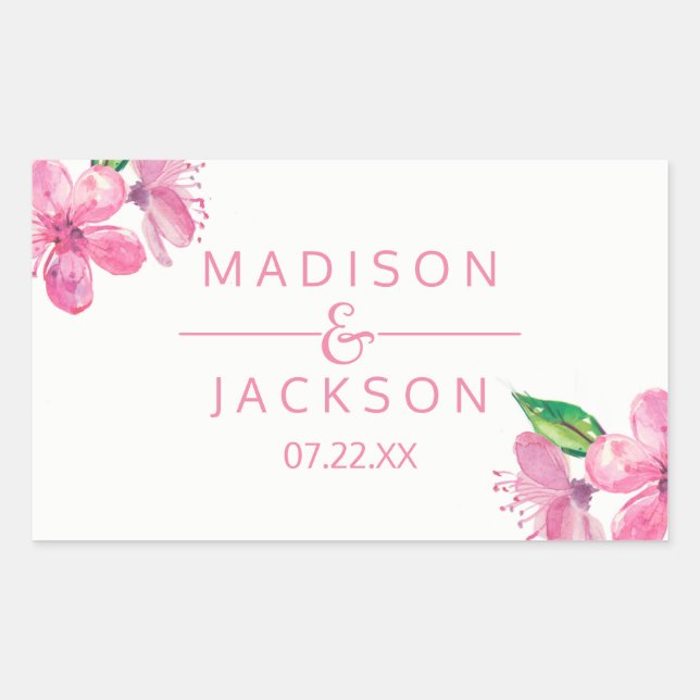 Sticker Rectangulaire Aquarelle rose Amour Blossoms Mariage Monogramme (Devant)