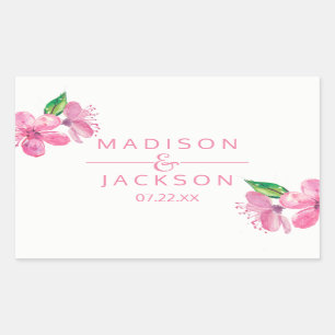 Sticker Rectangulaire Aquarelle rose Amour Blossoms Mariage Monogramme