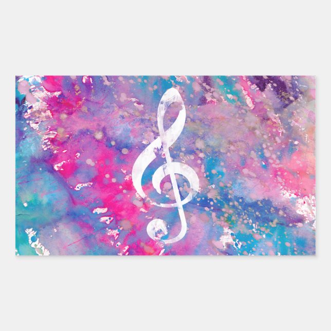 Sticker Rectangulaire Aquarelle rose bleu Paint Music Note Acier Clef (Devant)