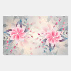 Sticker Rectangulaire Aquarelle rose fleurie