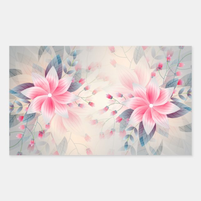 Sticker Rectangulaire Aquarelle rose fleurie (Devant)