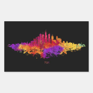 Sticker Rectangulaire Aquarelle Skyline de Chicago en blanc