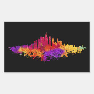 Sticker Rectangulaire Aquarelle Skyline de Chicago en blanc