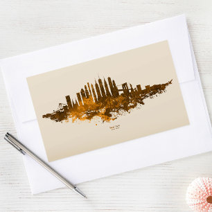 Sticker Rectangulaire Aquarelle Skyline de New York en orange