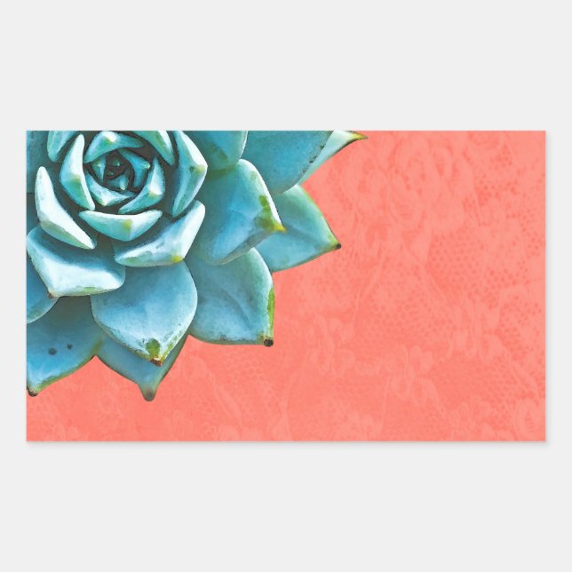 Sticker Rectangulaire Aquarelle Succulente Dentelle orange (Devant)