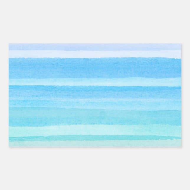 Sticker Rectangulaire Aquarelle Turquoise bleu océan Ombre Stripe (Devant)