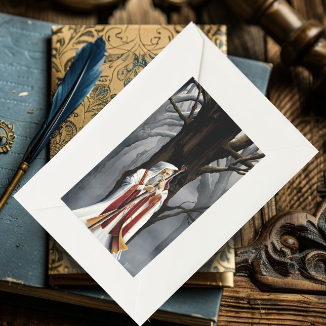 Sticker Rectangulaire Arbre de chêne corbeau sorcier blanc mystique fant (Créateur téléchargé)