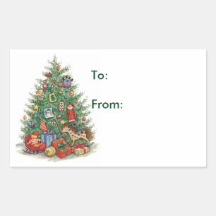 Sticker Rectangulaire Arbre de Noël - Balises cadeaux