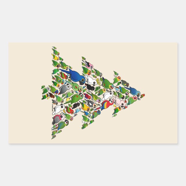 Sticker Rectangulaire Arbre de Noël du perroquet (Devant)