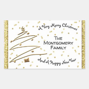 Sticker Rectangulaire Arbre de Noël en or