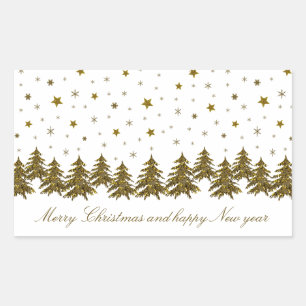 Sticker Rectangulaire Arbre de Noël en or brillant, lune, étoiles