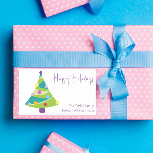 Sticker Rectangulaire Arbre de Noël Whimsical moderne Nom de famille