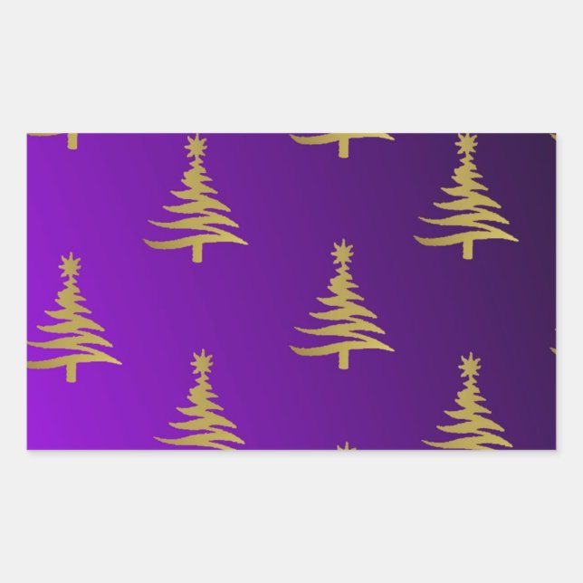 Sticker Rectangulaire Arbres de Noël Gold sur violet (Devant)