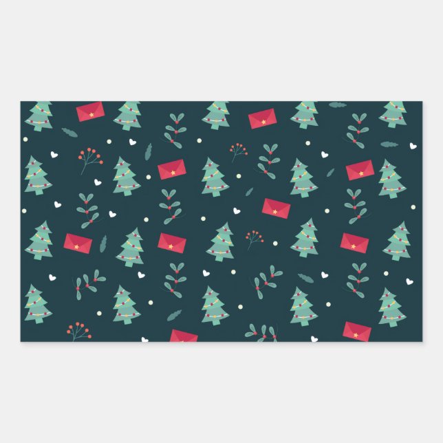 Sticker Rectangulaire Arbres de Noël Vert Profond Cadeau Parfait (Devant)