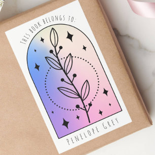 Sticker Rectangulaire Arc Botanique Hologramme Pastel Plaque de livre
