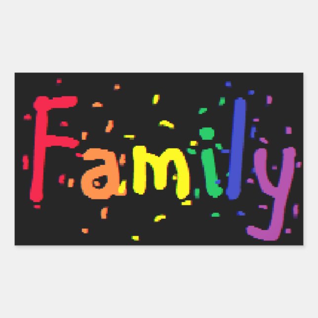 Sticker Rectangulaire Arc-en-ciel Confetti de famille en noir (Devant)