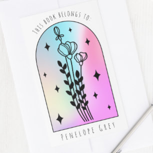 Sticker Rectangulaire Arc Floral Hologramme Pastel Plaque de livre