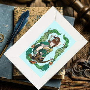 Sticker Rectangulaire Archère elfe de la forêt enchantée verte fantaisie