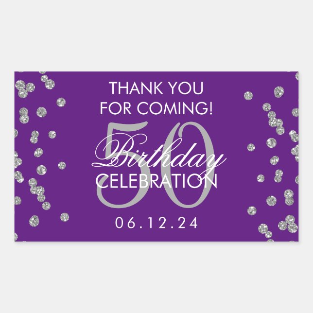 Sticker Rectangulaire Argent 50e anniversaire Merci Confetti violet (Devant)