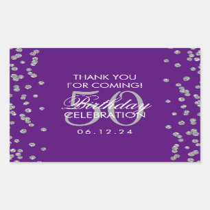 Sticker Rectangulaire Argent 50e anniversaire Merci Confetti violet
