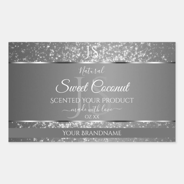 Sticker Rectangulaire Argent Gris Parties scintillant Étoiles Initiales  (Devant)