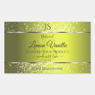 Sticker Rectangulaire Argent jaune avec initiales de Parties scintillant