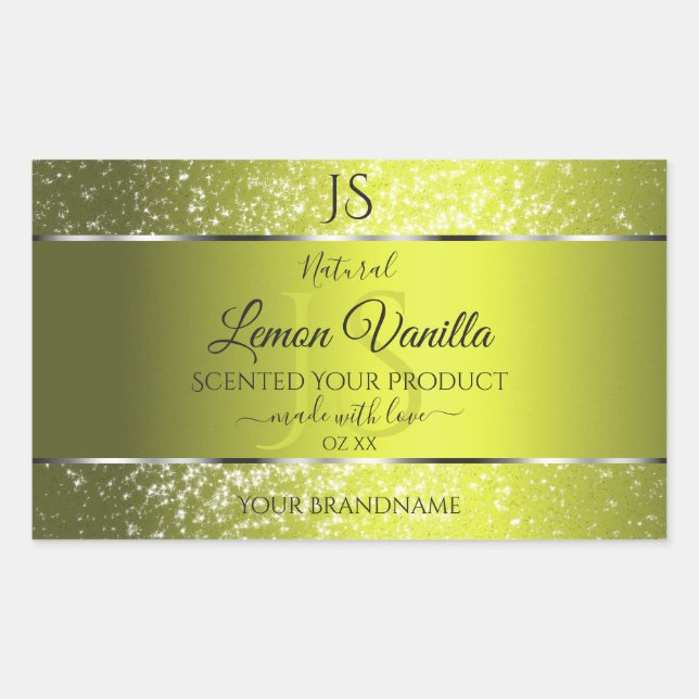 Sticker Rectangulaire Argent jaune avec initiales de Parties scintillant (Devant)