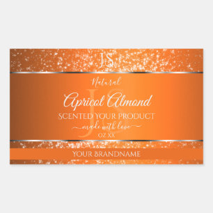 Sticker Rectangulaire Argent orange avec initiales de Parties scintillan