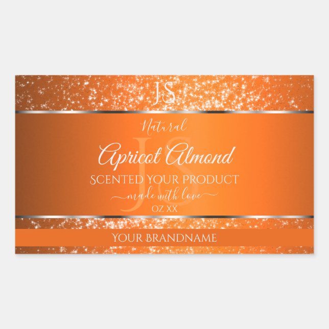 Sticker Rectangulaire Argent orange avec initiales de Parties scintillan (Devant)