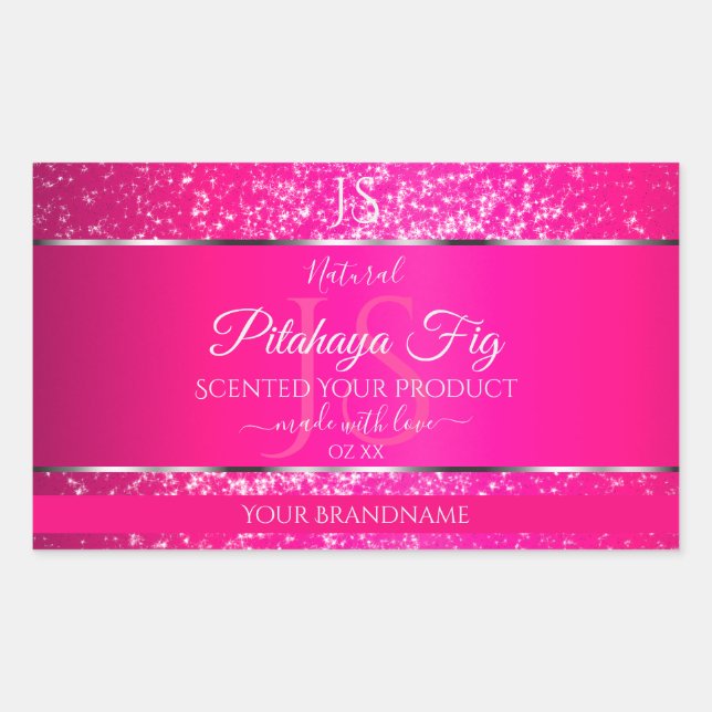 Sticker Rectangulaire Argent rose avec initiales de Parties scintillant  (Devant)
