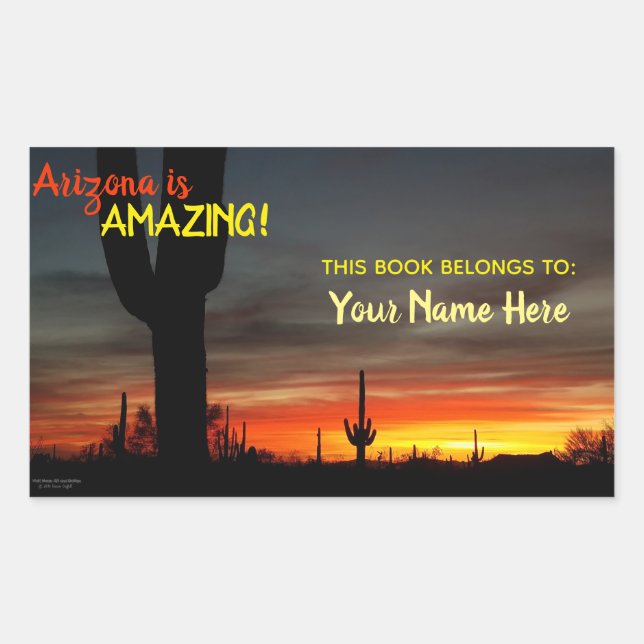 Sticker Rectangulaire "Arizona is Amazing !" Cactus Sunset Sonoran (Devant)