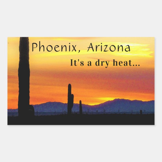 Sticker Rectangulaire Arizona Sunset Saguaro Cactus C'est la chaleur sèc (Devant)
