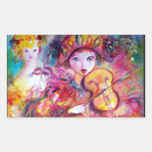 Sticker Rectangulaire ARLECCHINO ET COLOMBINA, Rose Fuchsia Jaune Bleu
