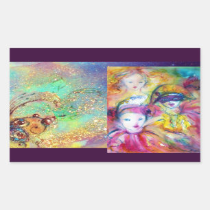 STICKER RECTANGULAIRE ARLECCHINO PIERO ET COLOMBINA MASQUERADE PARTI