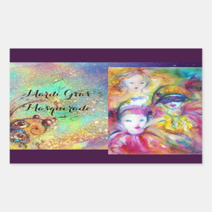 STICKER RECTANGULAIRE ARLECCHINO PIERO ET COLOMBINA MASQUERADE PARTI