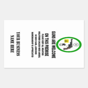 STICKER RECTANGULAIRE ARMES À FEU BIENVENUE