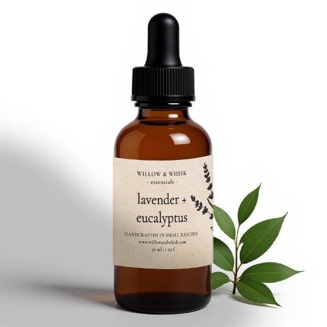 Sticker Rectangulaire Aromathérapie artisanale Essential Oil Kraft Beige (essential oil bottle label kraft botanical custom packaging artisan maker business gifting christmas)