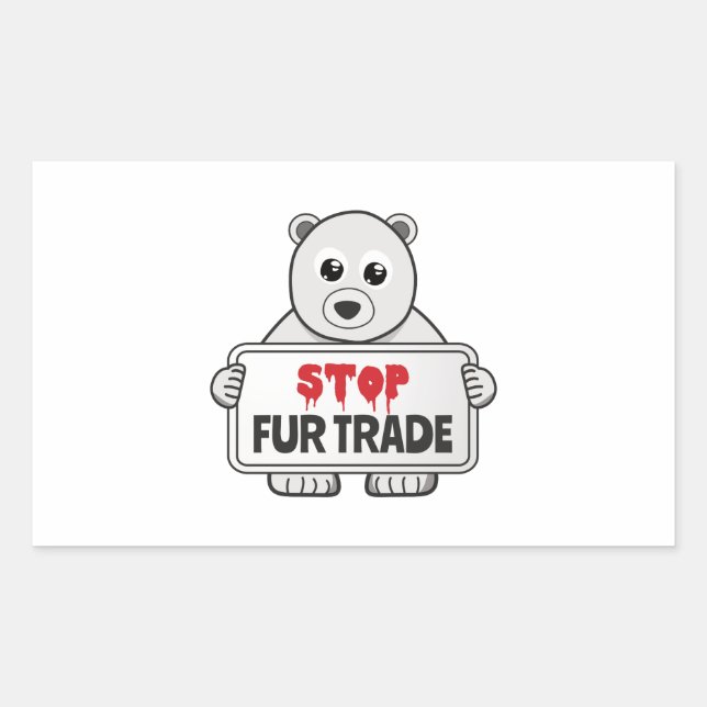 Sticker Rectangulaire Arrêter le commerce de fourrures Sad Ours Polaire (Devant)