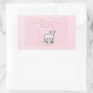 Sticker Rectangulaire Arrière-petite-fille Baptême Rose Fille Agneau